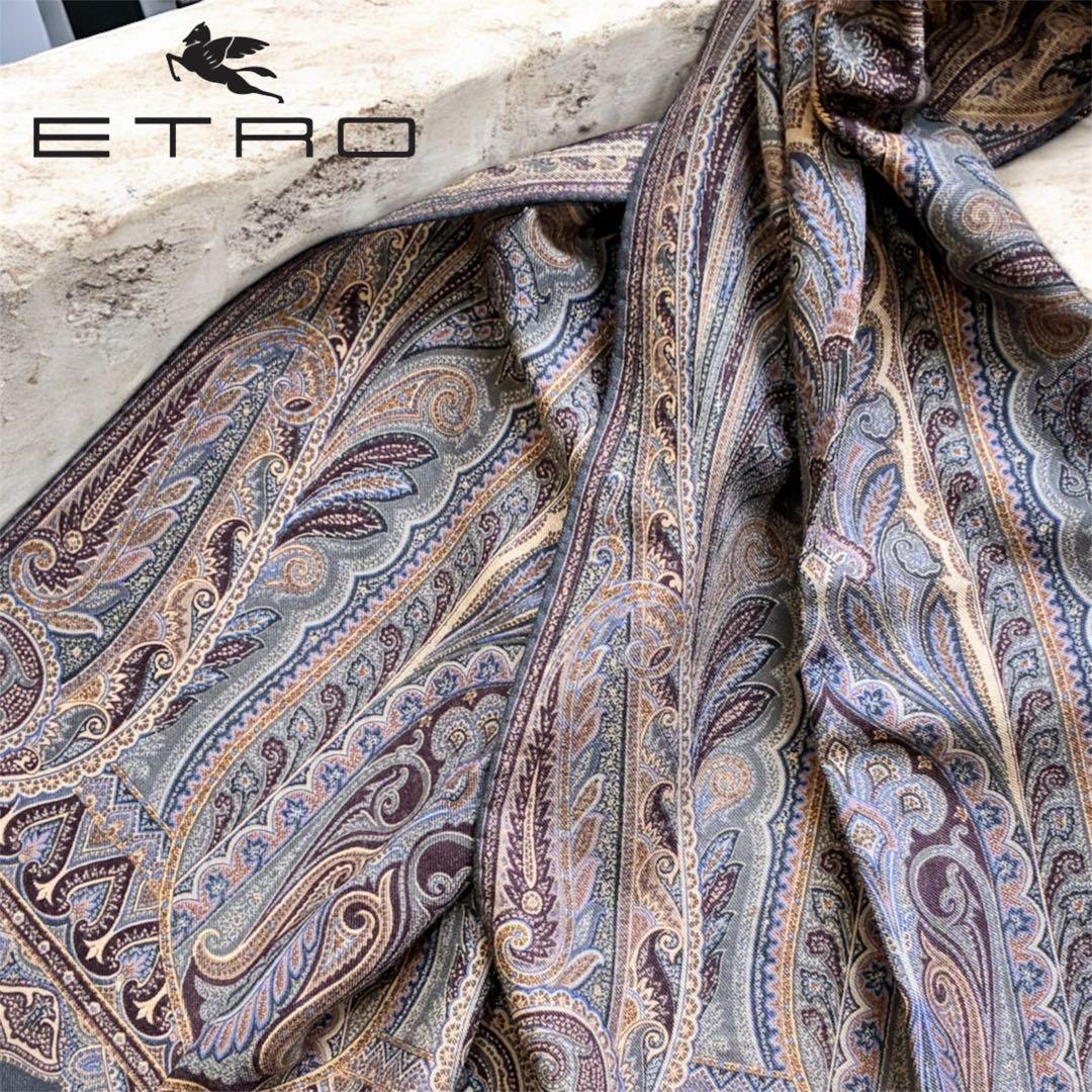 新品未使用✨エトロ 大判 ストール ペイズリー イタリア製ネイビー