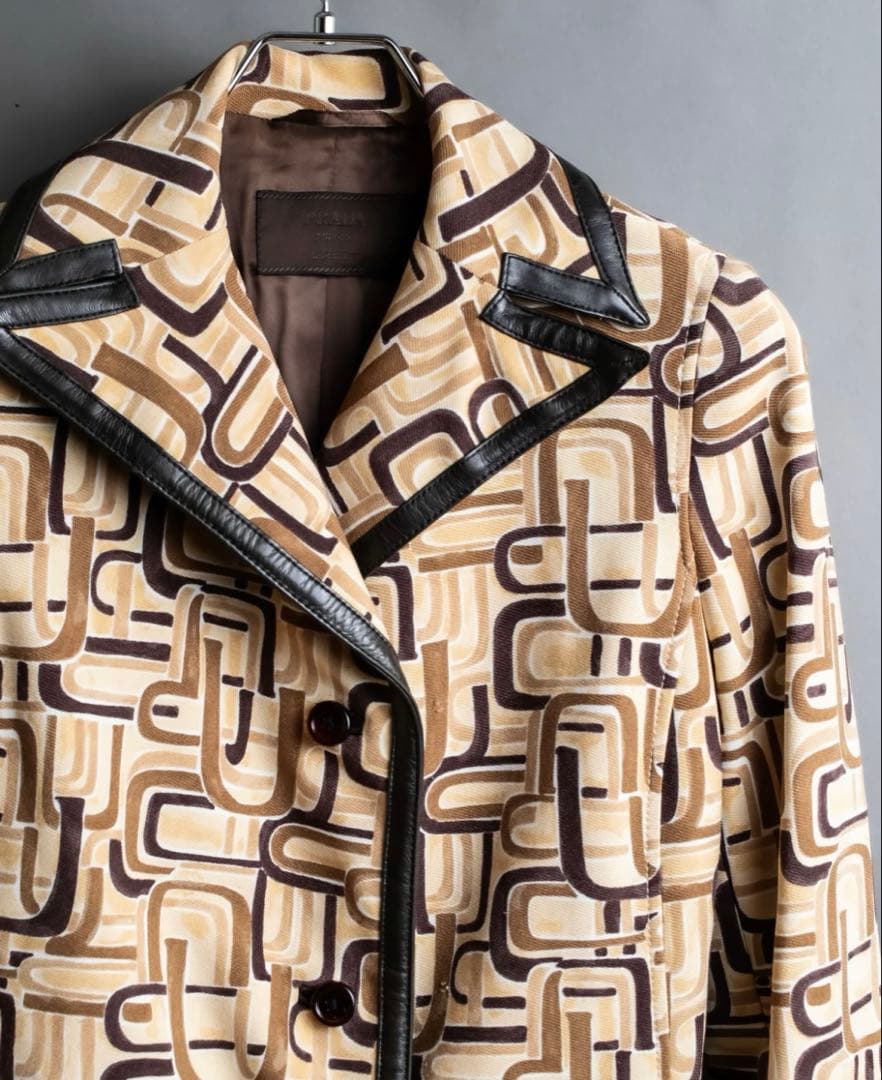 PRADA 1996 コート ミドル丈 幾何学 レザートリムデザイン プラダ
