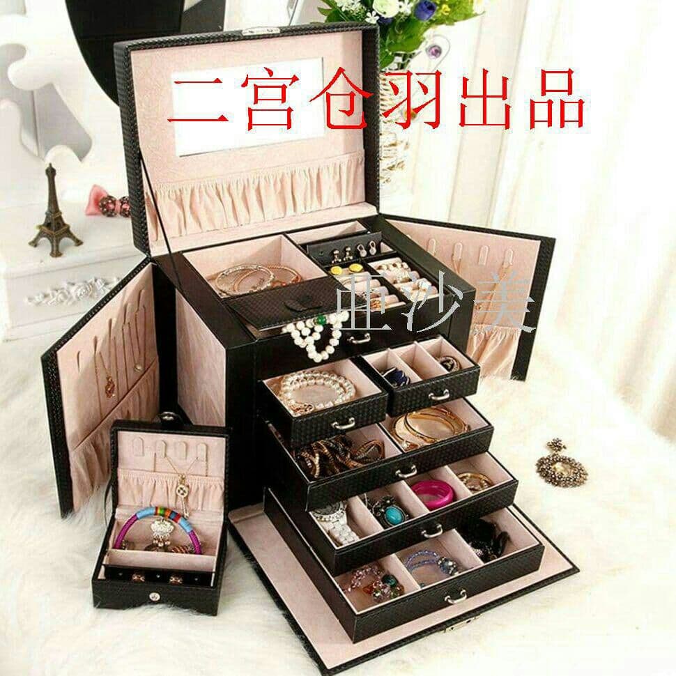 ジュエリー収納ボックス アクセサリーケース 宝石箱 ミラー 鏡付き 4引き出3