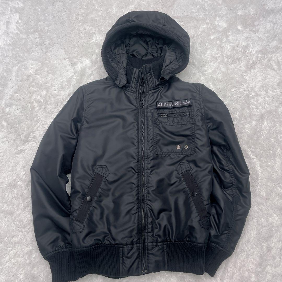 ALPHA IND. MA-1ジャケット ブラック　フード付き　Ｍ