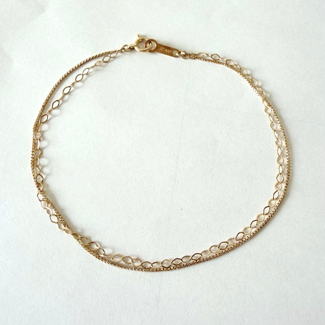 【現行品】4℃ K10 イエローゴールド　2連　チェーンブレスレット　18cm