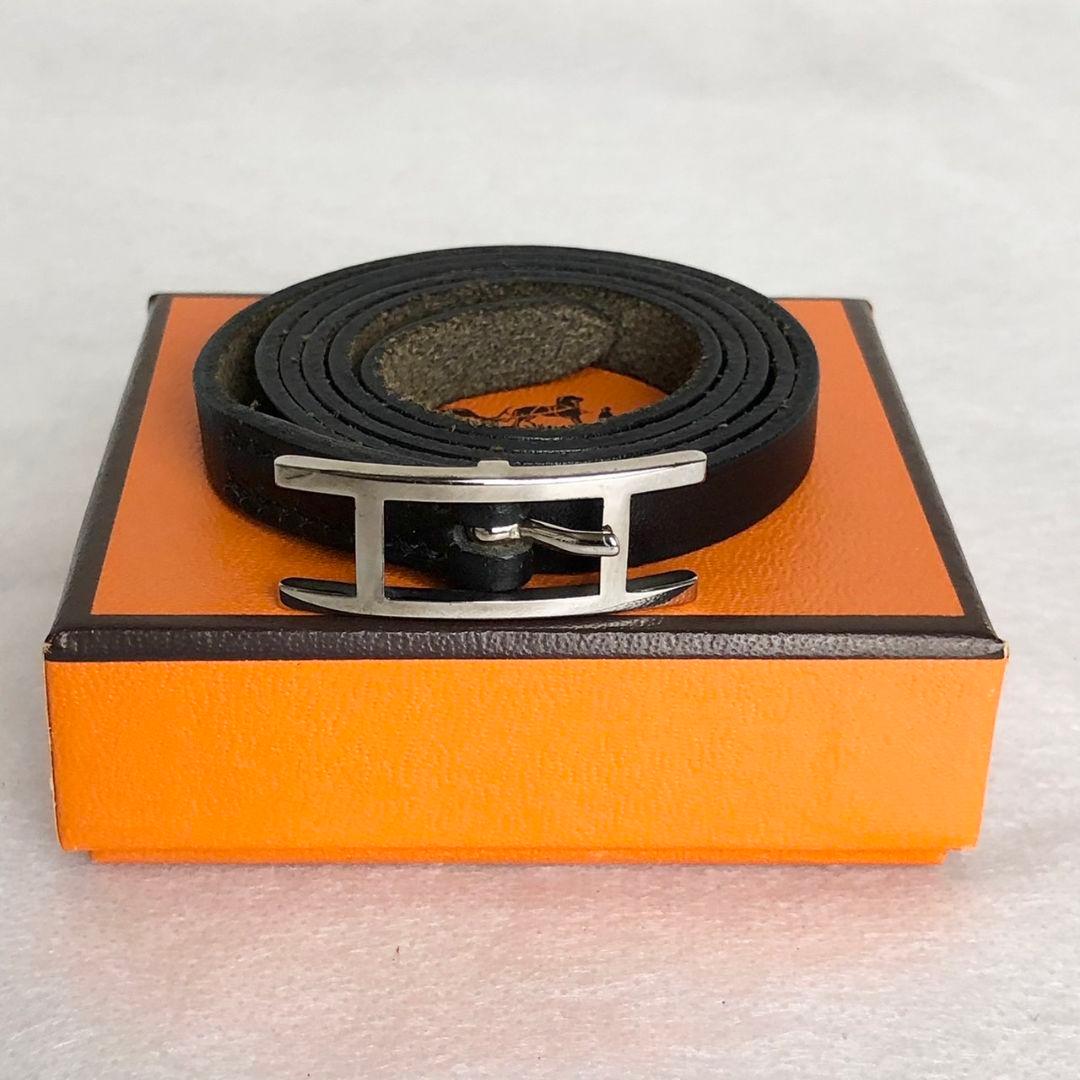 【美品】HERMES レザー ブレスレット バングル ブラック