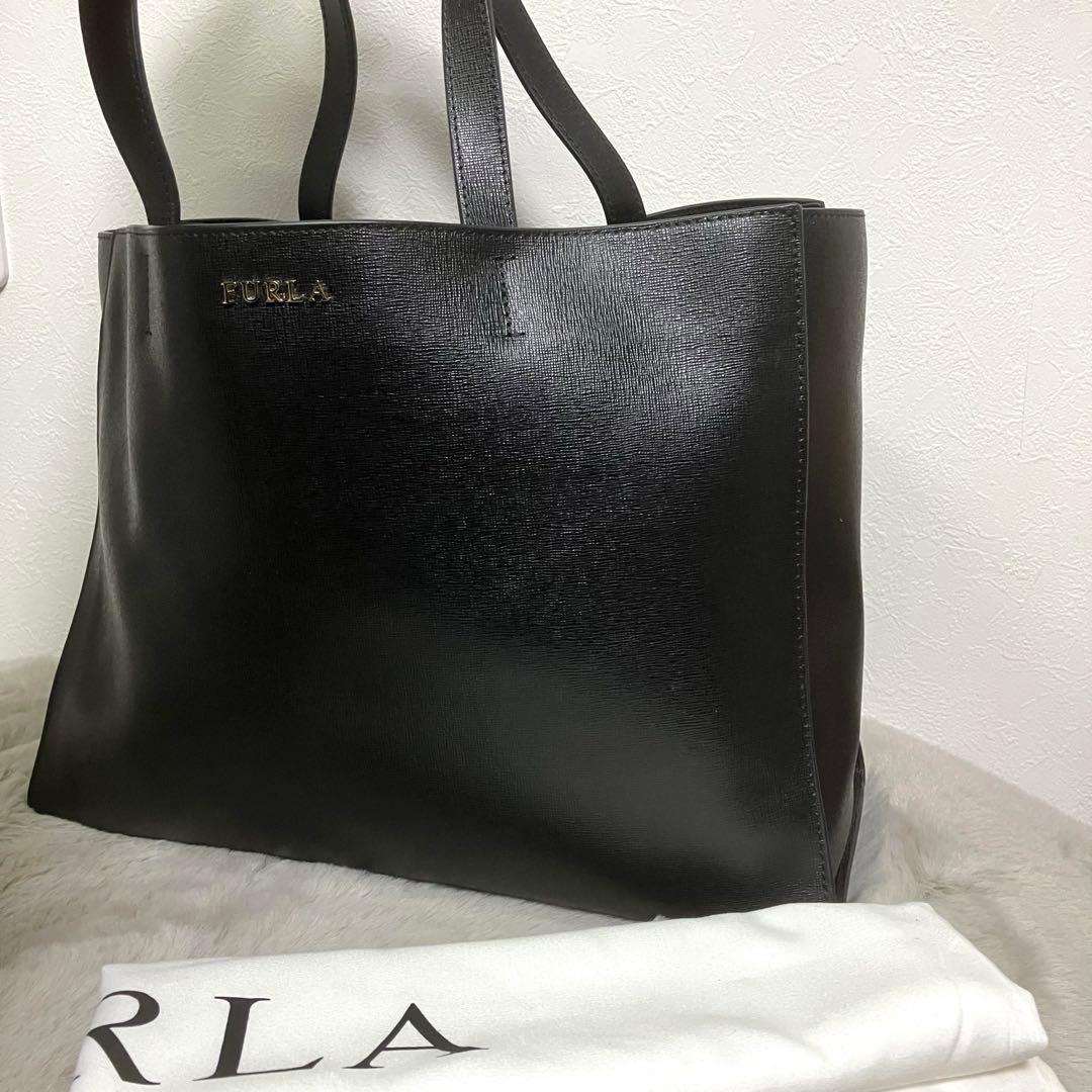 ★美品★FURLA フルラ トートバッグ ビジネスA4 肩がけ レザー ブラック