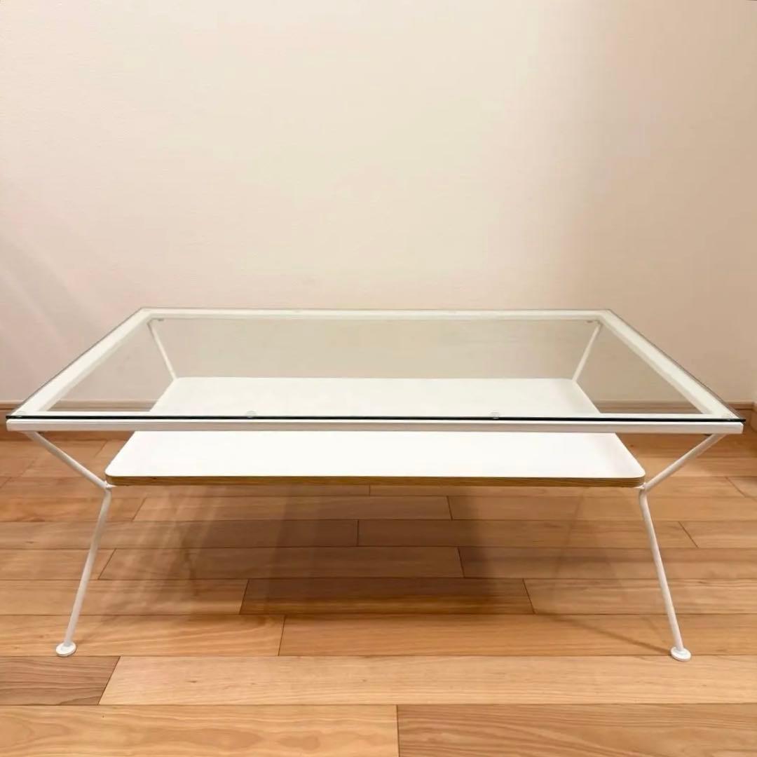 お値下げ★フランフラン メリオル ガラス テーブル L ホワイト ナチュラル