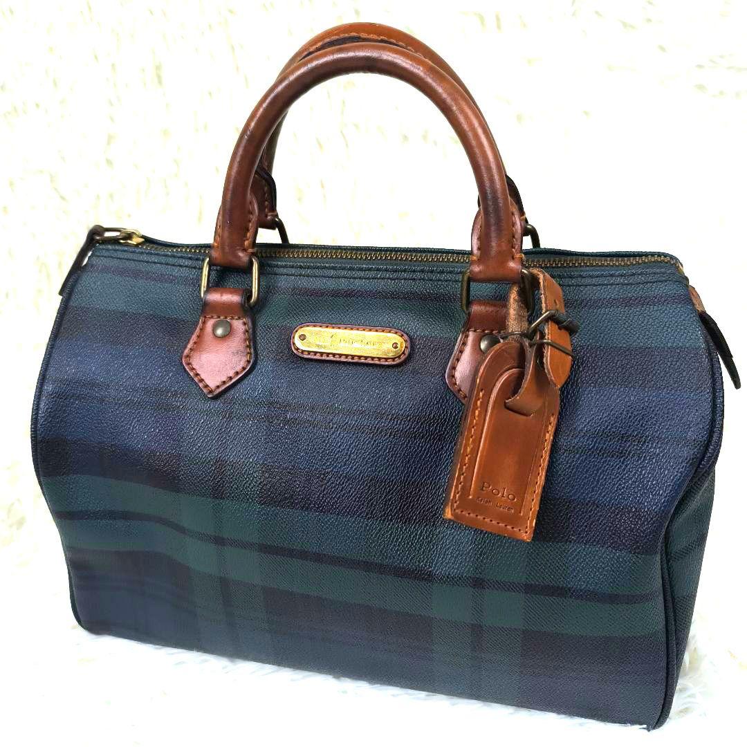 ✨美品✨ ポロラルフローレン ミニボストンバッグ レザー PVC チェック 緑