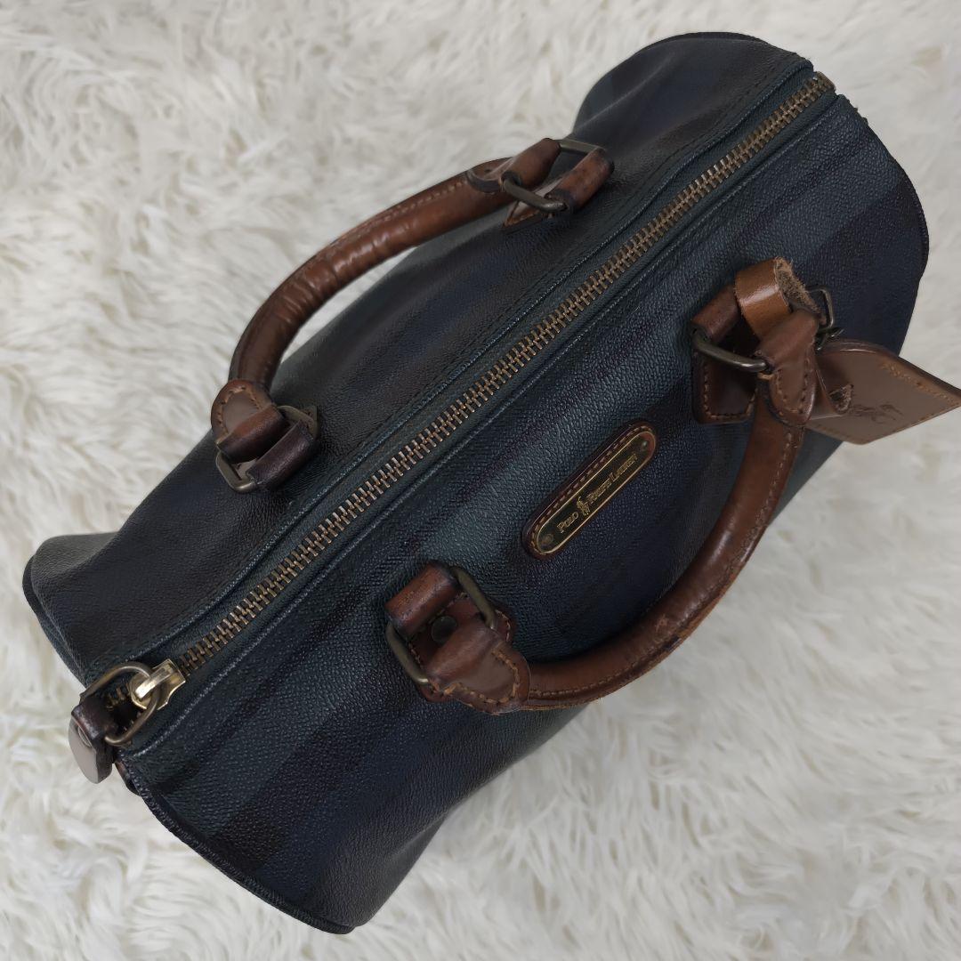 ✨美品✨ ポロラルフローレン ミニボストンバッグ レザー PVC チェック 緑