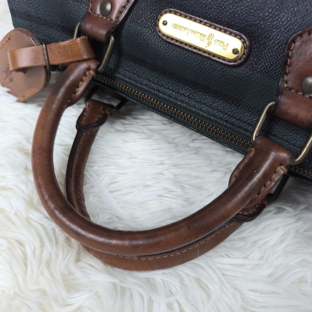 ✨美品✨ ポロラルフローレン ミニボストンバッグ レザー PVC チェック 緑