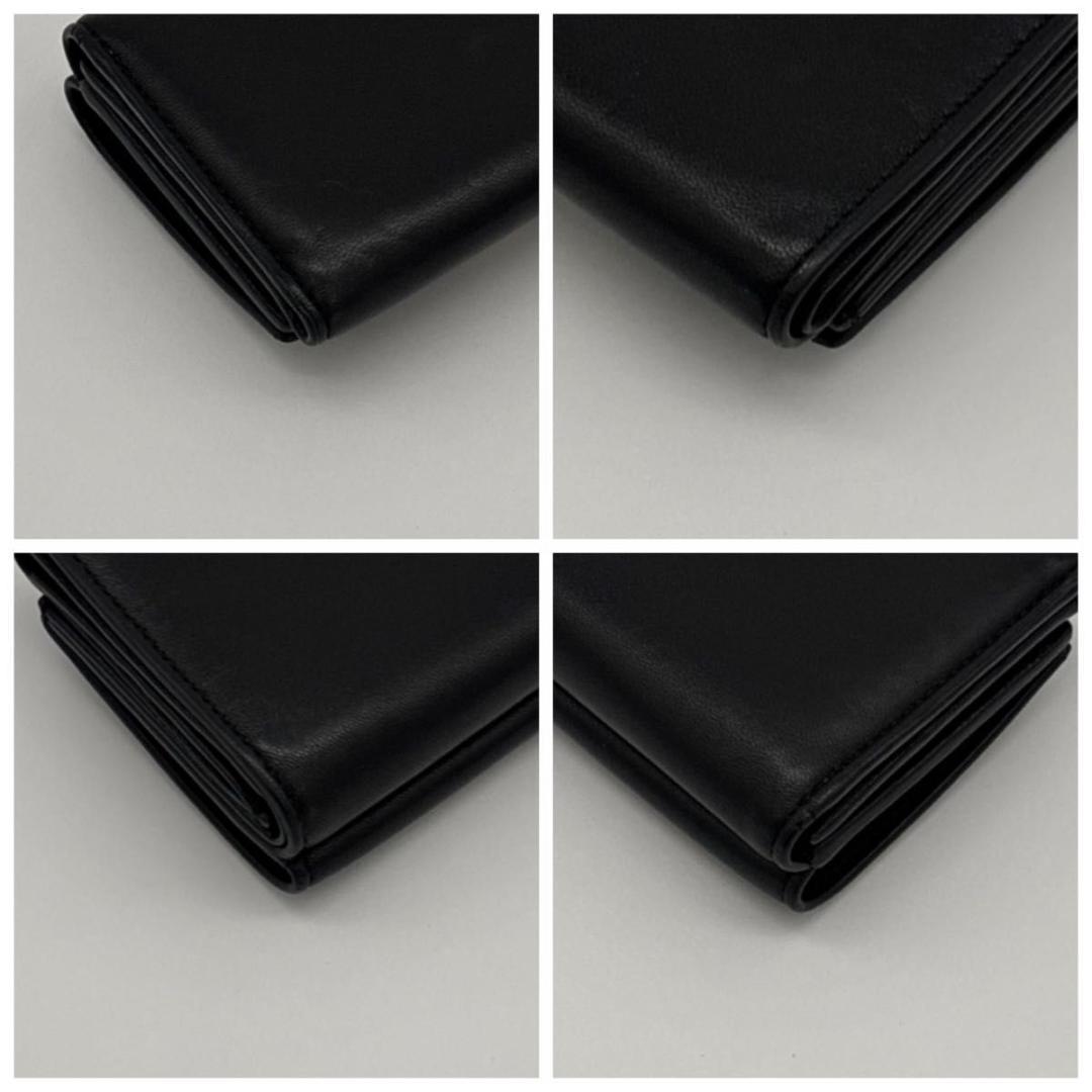 極美品 ロエベ 三つ折り財布 アナグラム 黒 金 レザー コンパクト レザー