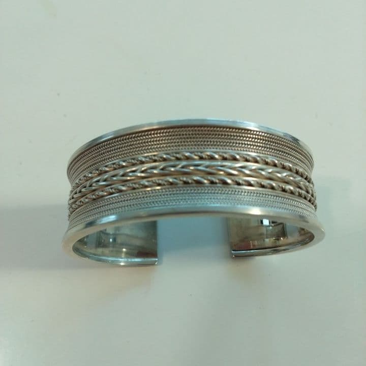 #9シルバー 編み込みデザイン バングル925刻印あり