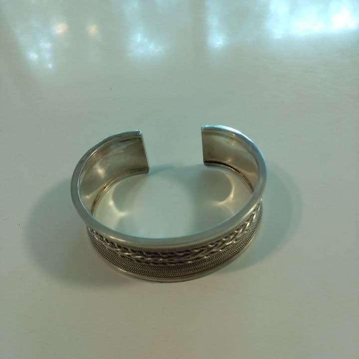 #9シルバー 編み込みデザイン バングル925刻印あり