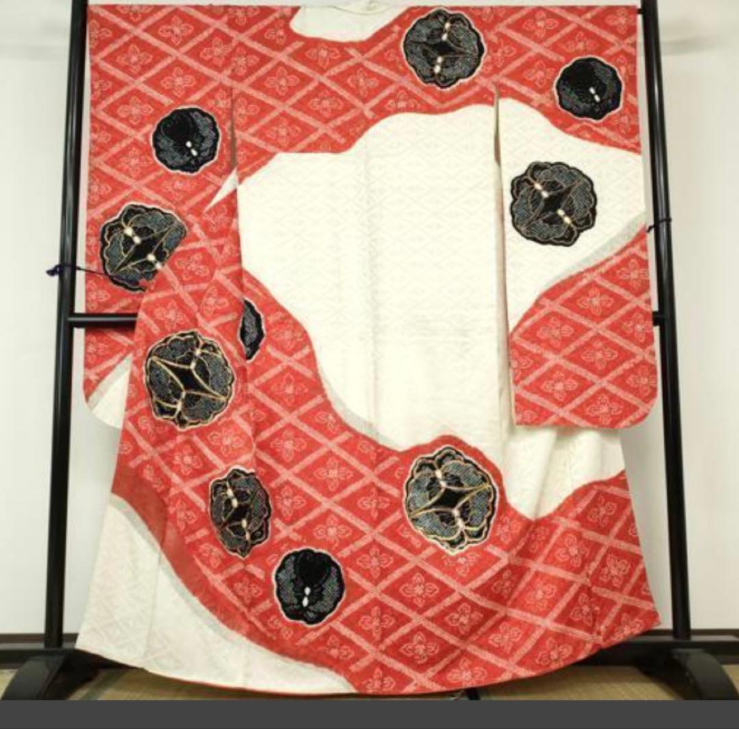 振袖フルセット6点サイズS〜M 駒刺繍　絞り　花蝶文　向かい鶴やまと誂製　正絹