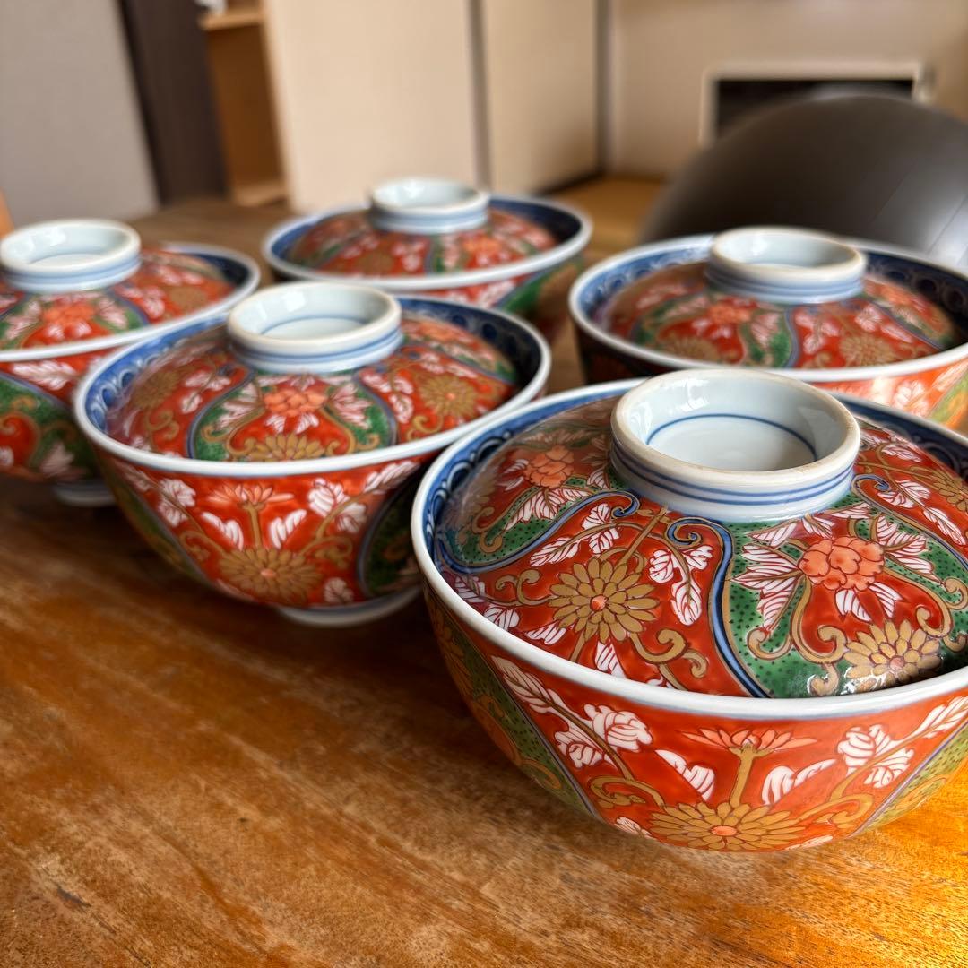 源右衛門　有田焼　蓋つき煮物椀 5個セット 花柄