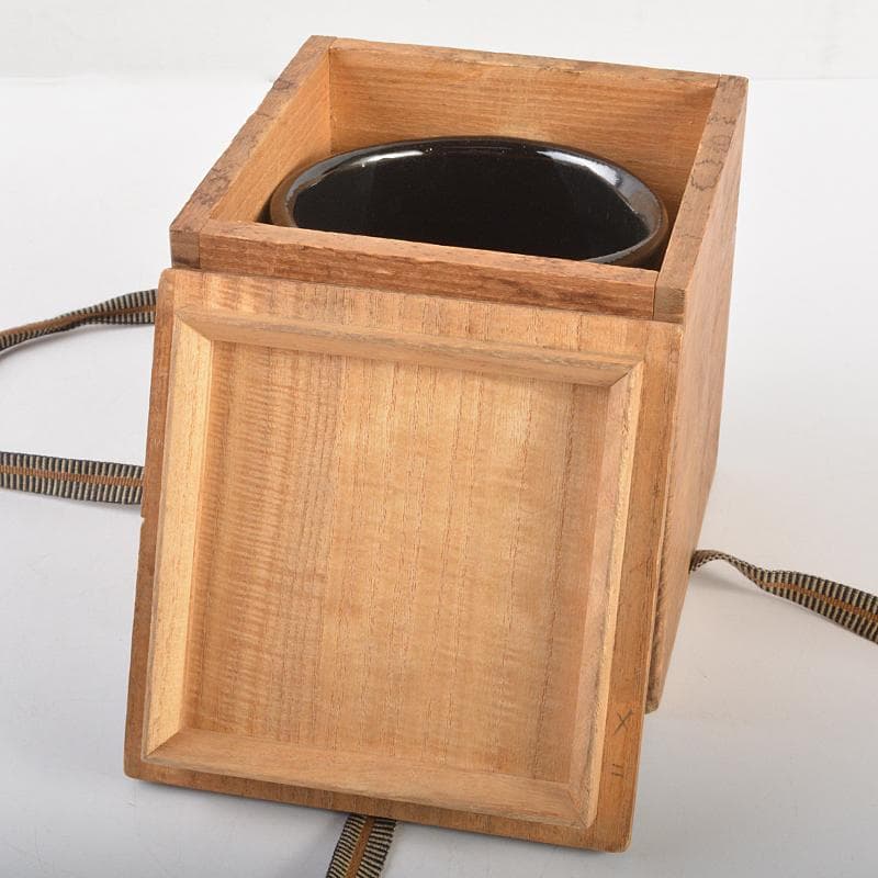 瀬戸焼　木村勝明（画仙斎白兎）作　染付　千寿老人文　筒茶碗　共箱　V　R7232