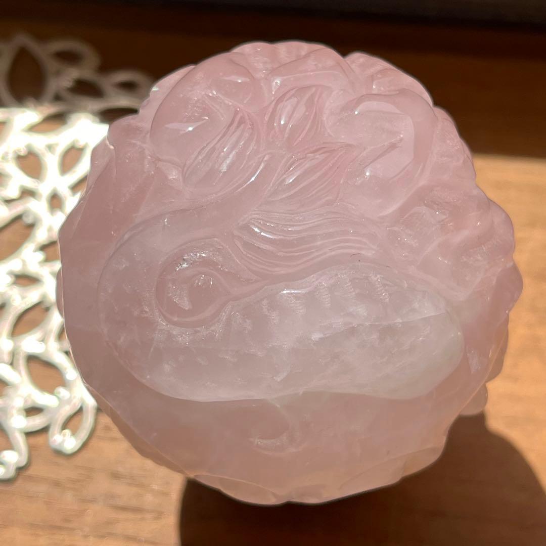 天然石 ローズクォーツ 龍玉（ドラゴンボール）直径67mm