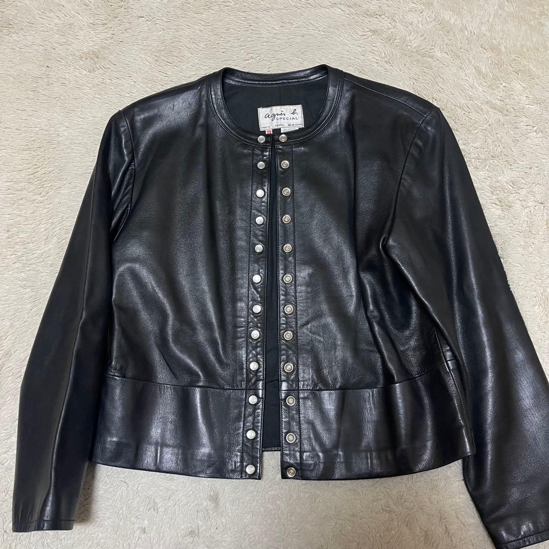 ●アニエスベースペシャル●レザーカーディガンプレッション●パールボタン Lサイズ