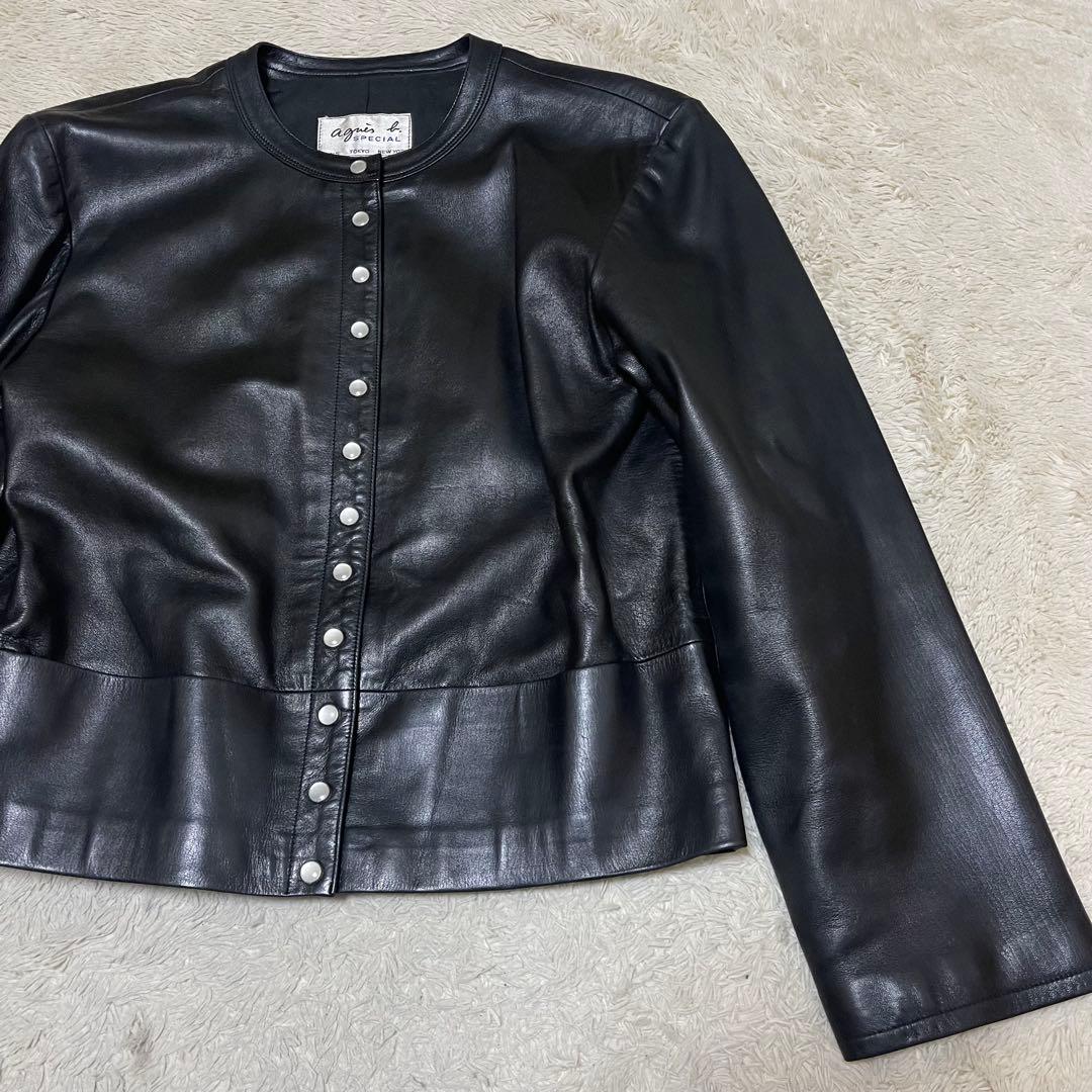 ●アニエスベースペシャル●レザーカーディガンプレッション●パールボタン Lサイズ
