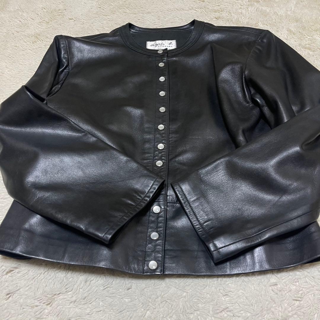 ●アニエスベースペシャル●レザーカーディガンプレッション●パールボタン Lサイズ