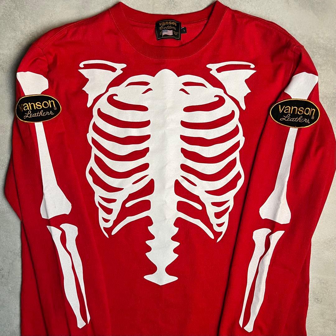 廣*康様 Vanson COTTONS スカルボーン プリント 厚手ロングスリー