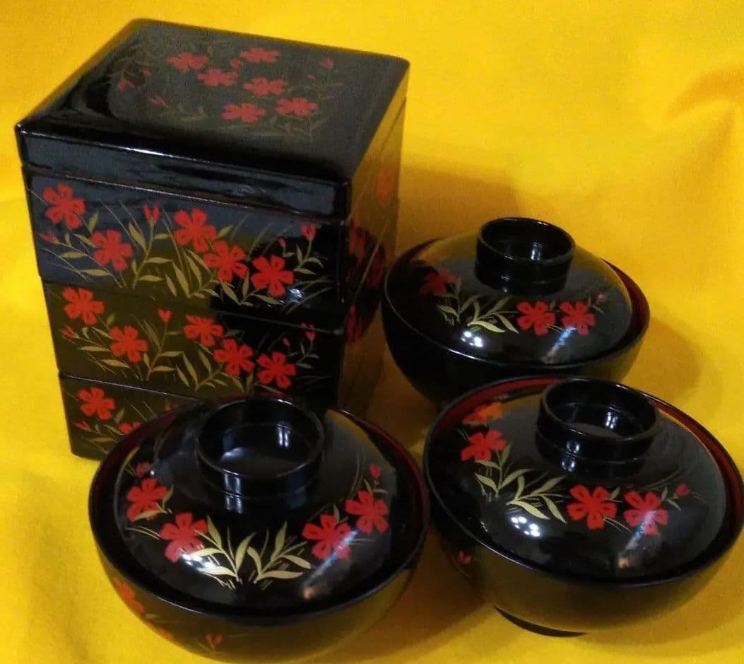 ミニ三段重箱と蓋付きお椀 3客セット