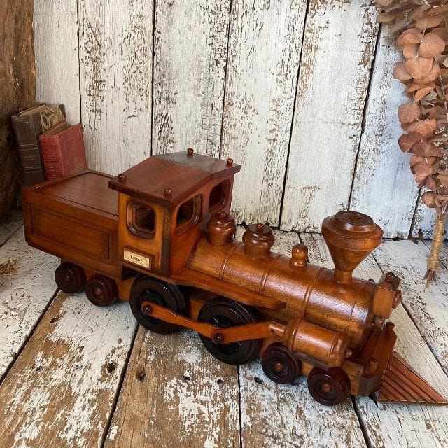 ヴィンテージ ウッド ロコモーティブ オブジェ 木製 機関車 小物入れ 汽車