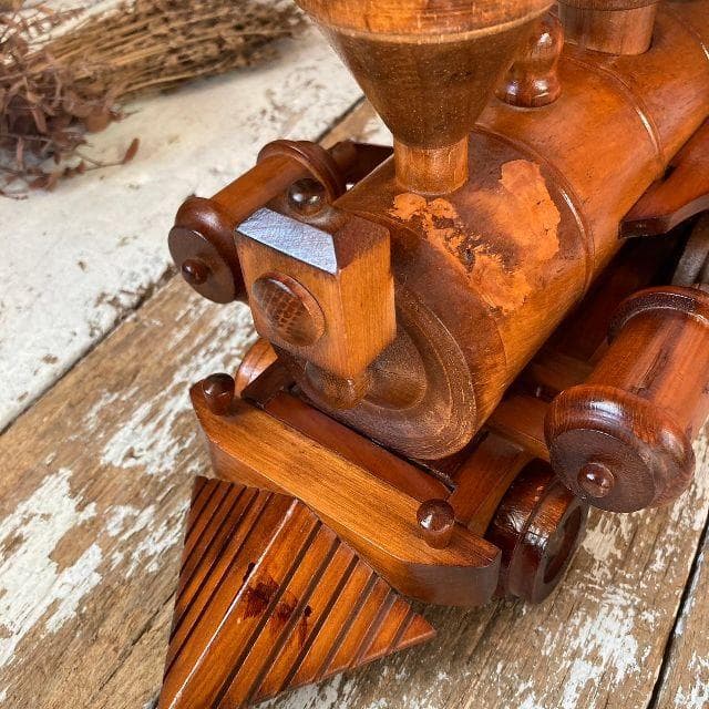 ヴィンテージ ウッド ロコモーティブ オブジェ 木製 機関車 小物入れ 汽車