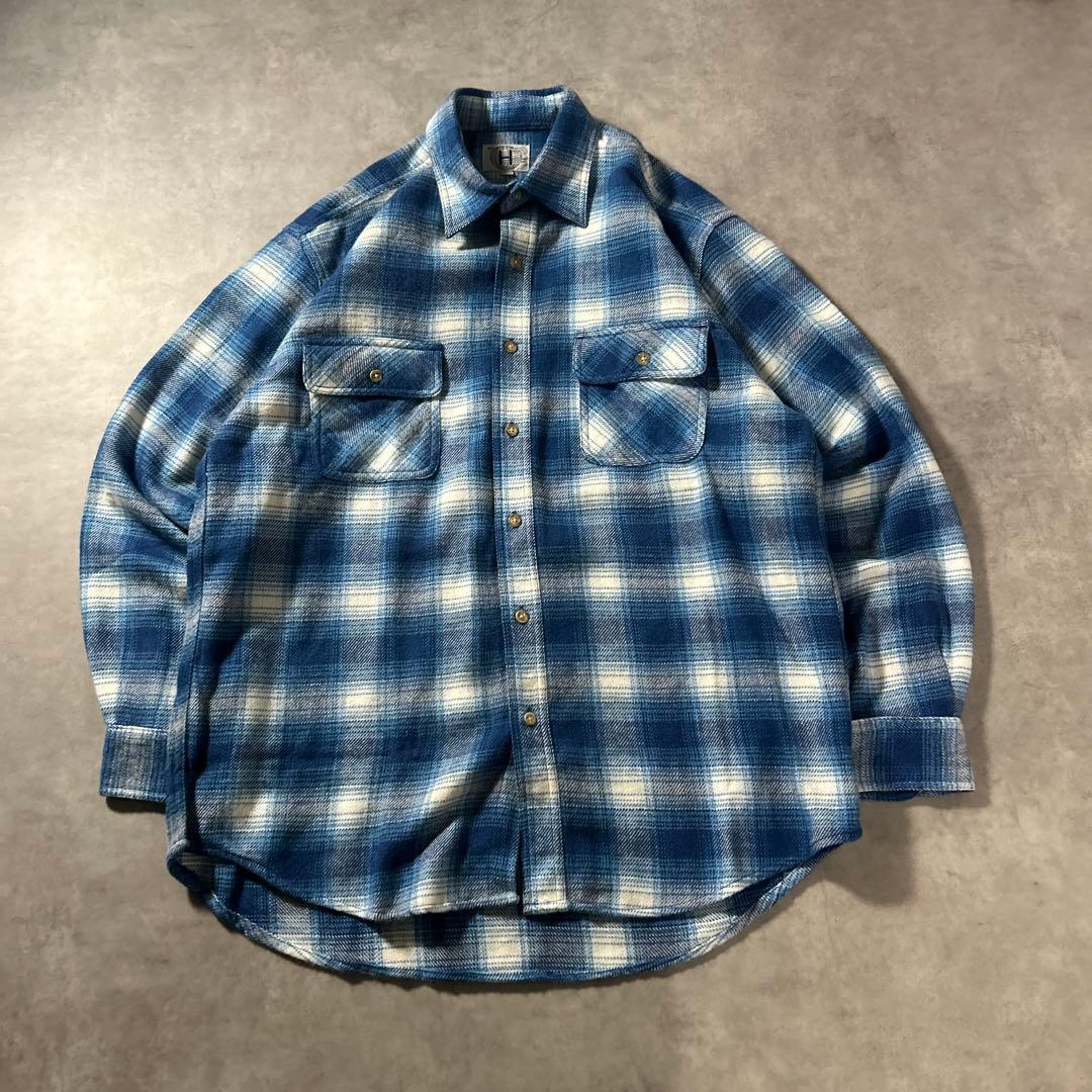 ヴィンテージ ブルー オンブレ シャドー チェック レトロ ネルシャツ