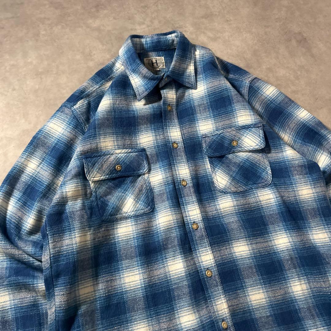 ヴィンテージ ブルー オンブレ シャドー チェック レトロ ネルシャツ
