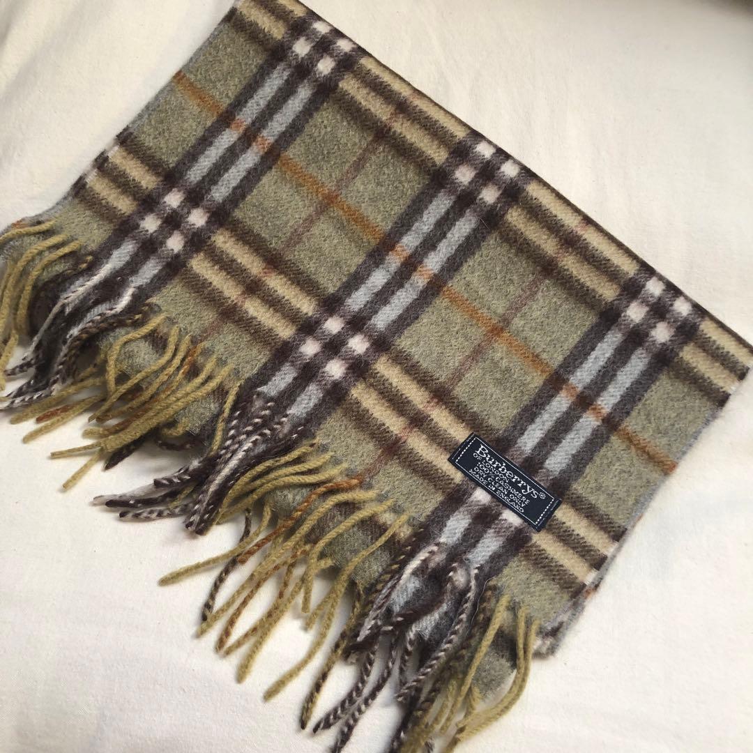 カシミヤ 希少 ロング丈 カーキー Burberry's チェックウールマフラー
