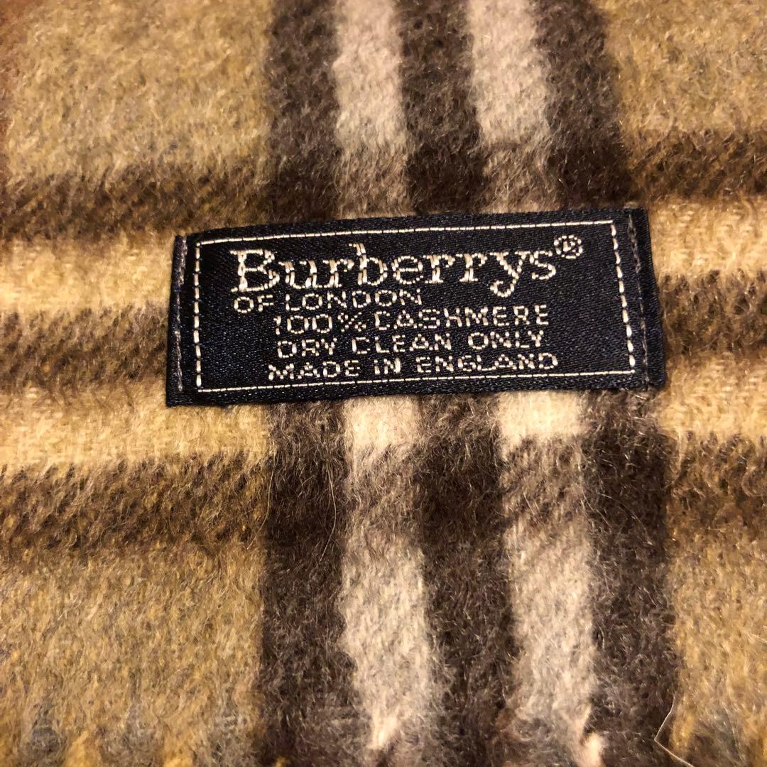 カシミヤ 希少 ロング丈 カーキー Burberry's チェックウールマフラー