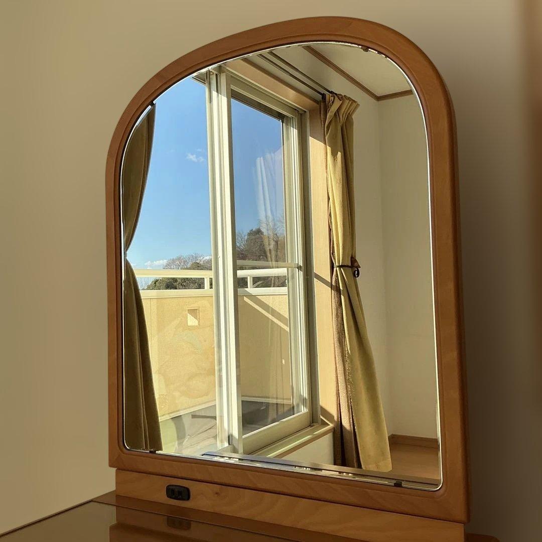 木製ドレッサー丸型ミラー&イス付きドレッサー　家具　鏡台　化粧台　アンティーク