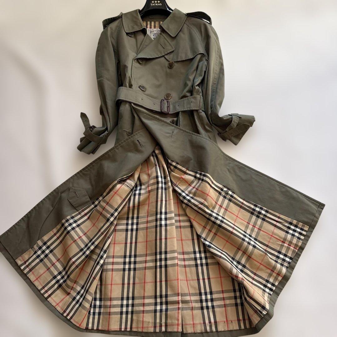 バーバリー　トレンチコート　玉虫色　ロング　ベルト　ノバチェック　Ｌ