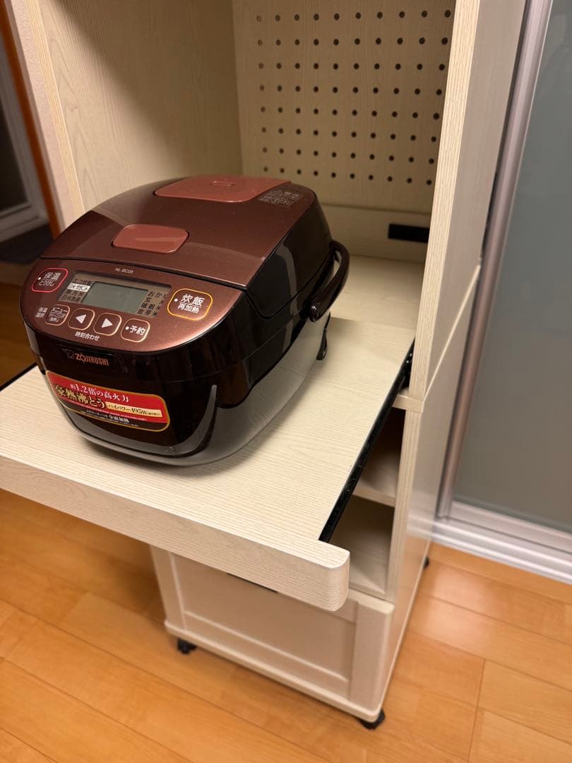 【レンジ台】ホワイト木製シェルフ 3段収納 引き出し付き