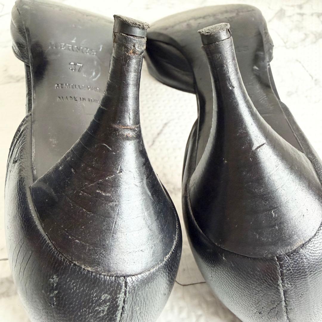 HERMES エルメス パンプス Hロゴ ポインテッドトゥ ヒール ステッチ