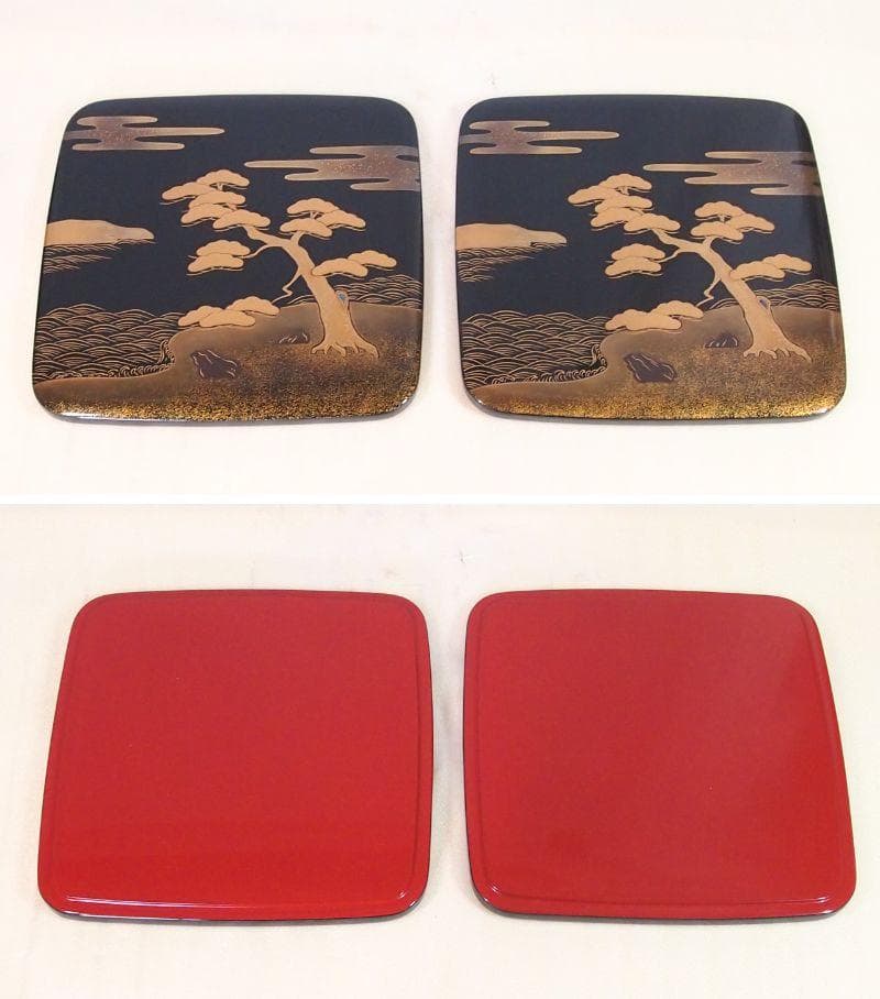 【高級・良品】輪島塗 五島屋謹製 光甫作 松島蒔絵 四段重箱 台付き 山水蒔絵