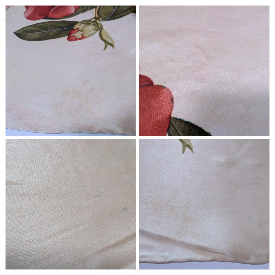 主役級　CHANEL カメリア シルク　大判85cmスカーフ ベージュ地 d60