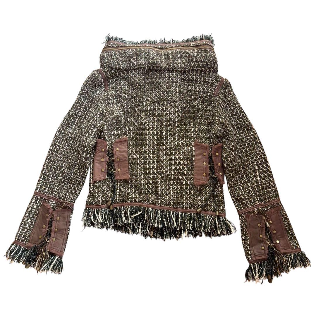 00s archive 本革切替レースアップツイードbonoジャケットy2k