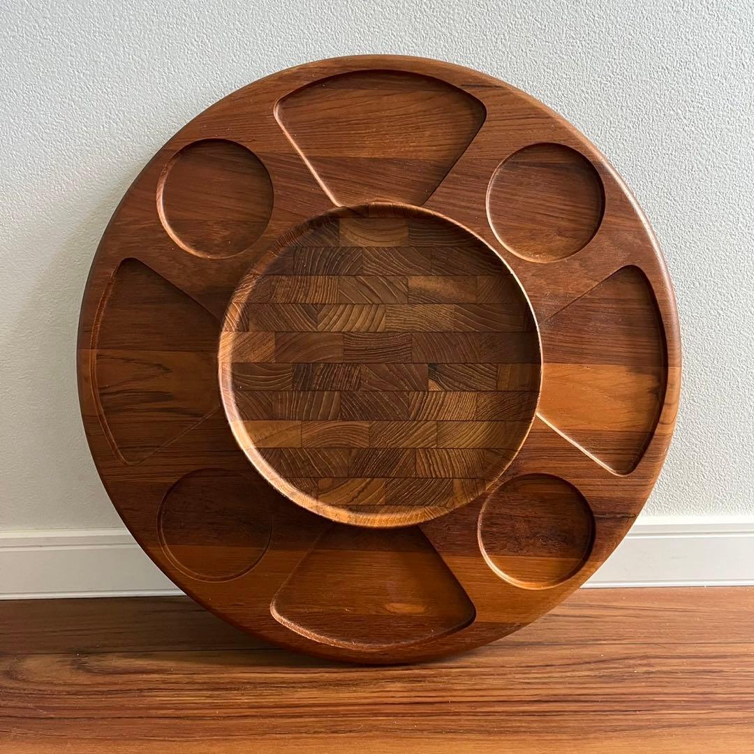 北欧デンマークDIGSMED社チークの回転トレイ（ターンテーブル）