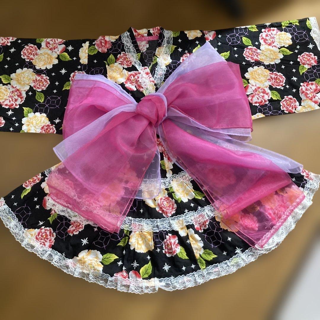 浴衣ドレス 150　地雷系　量産型　y2k　平成　姫系　ギャル ブラック 薔薇