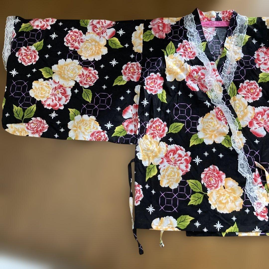 浴衣ドレス 150　地雷系　量産型　y2k　平成　姫系　ギャル ブラック 薔薇