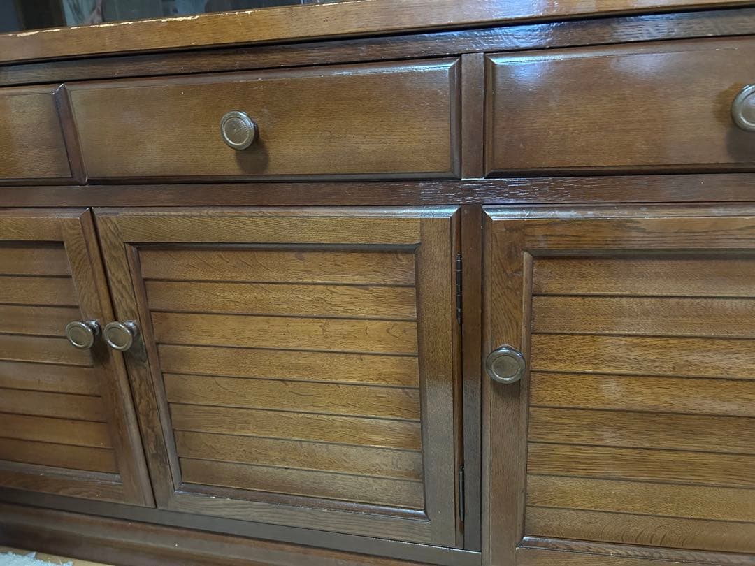 木製ブラウン食器棚 ガラス扉付き　水屋　上段部分だけ　引き取り可能