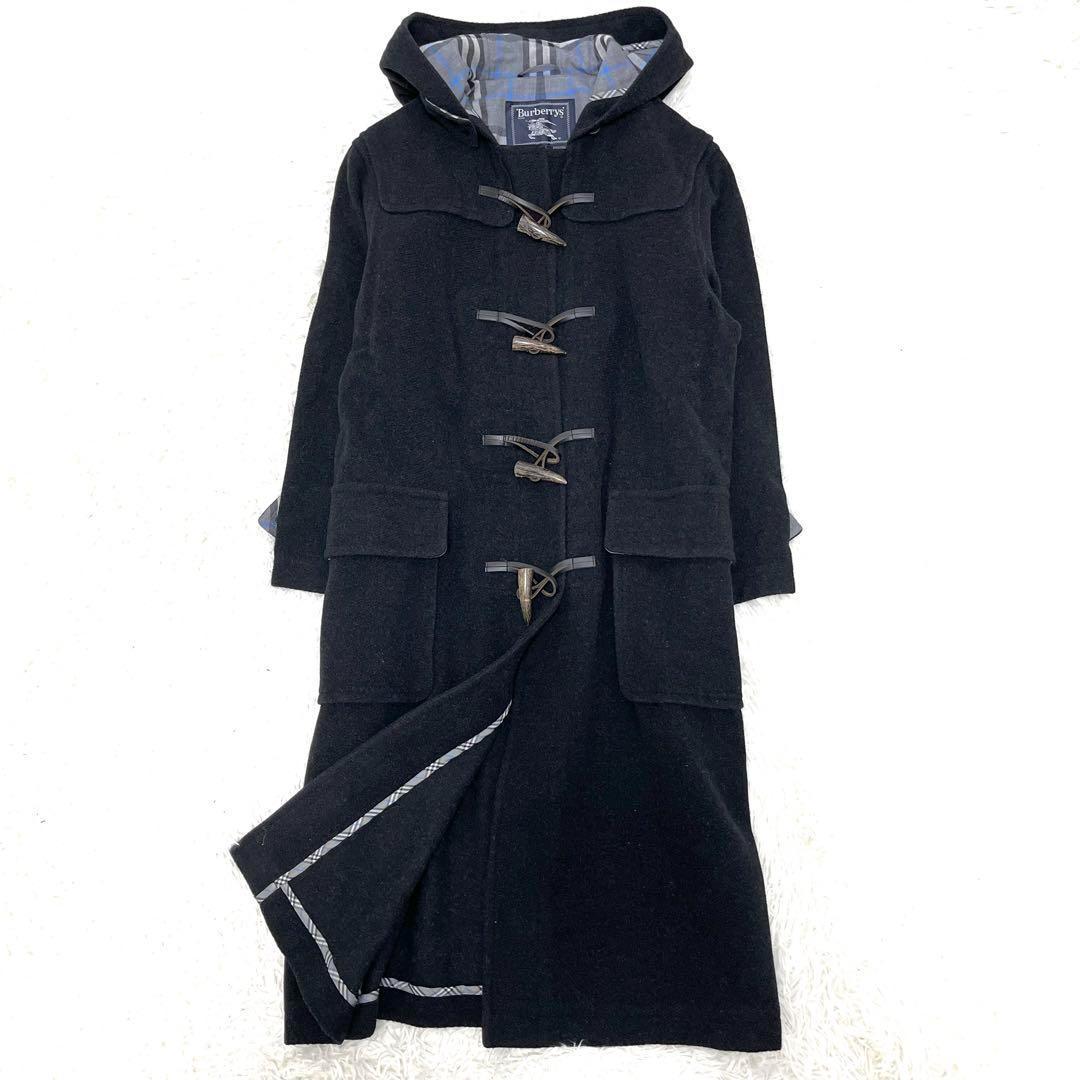 【美品】バーバリー ダッフルコート ノバチェック トグル ロング丈 アンゴラ 黒