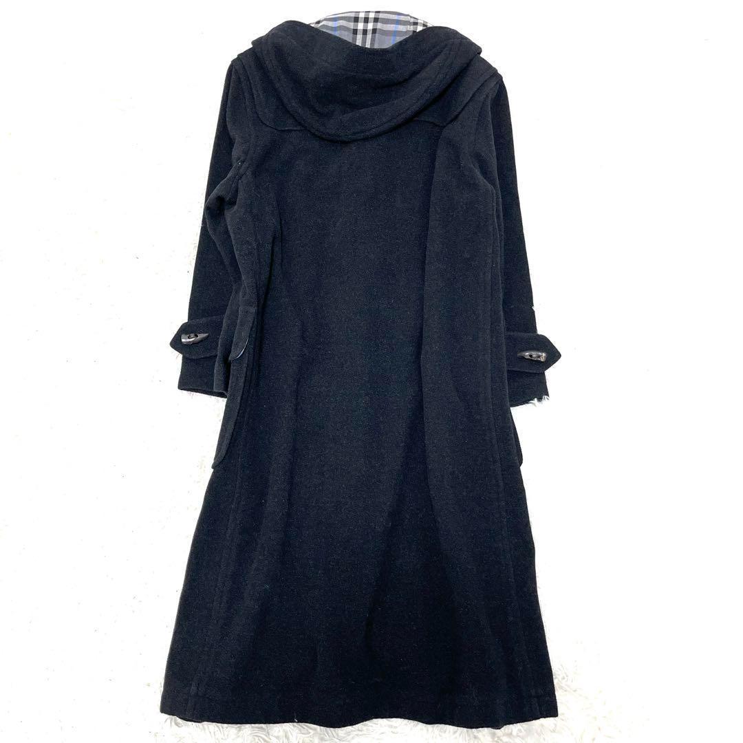 【美品】バーバリー ダッフルコート ノバチェック トグル ロング丈 アンゴラ 黒