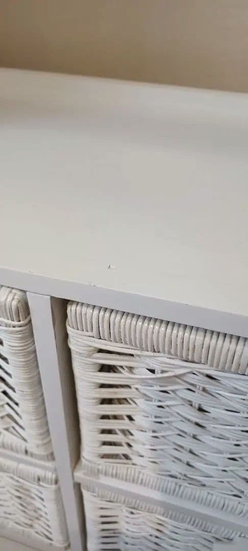 ホワイトラタン　籐　チェスト　飾り棚　天板ガラス　◆引き取り限定◆最終値下げ