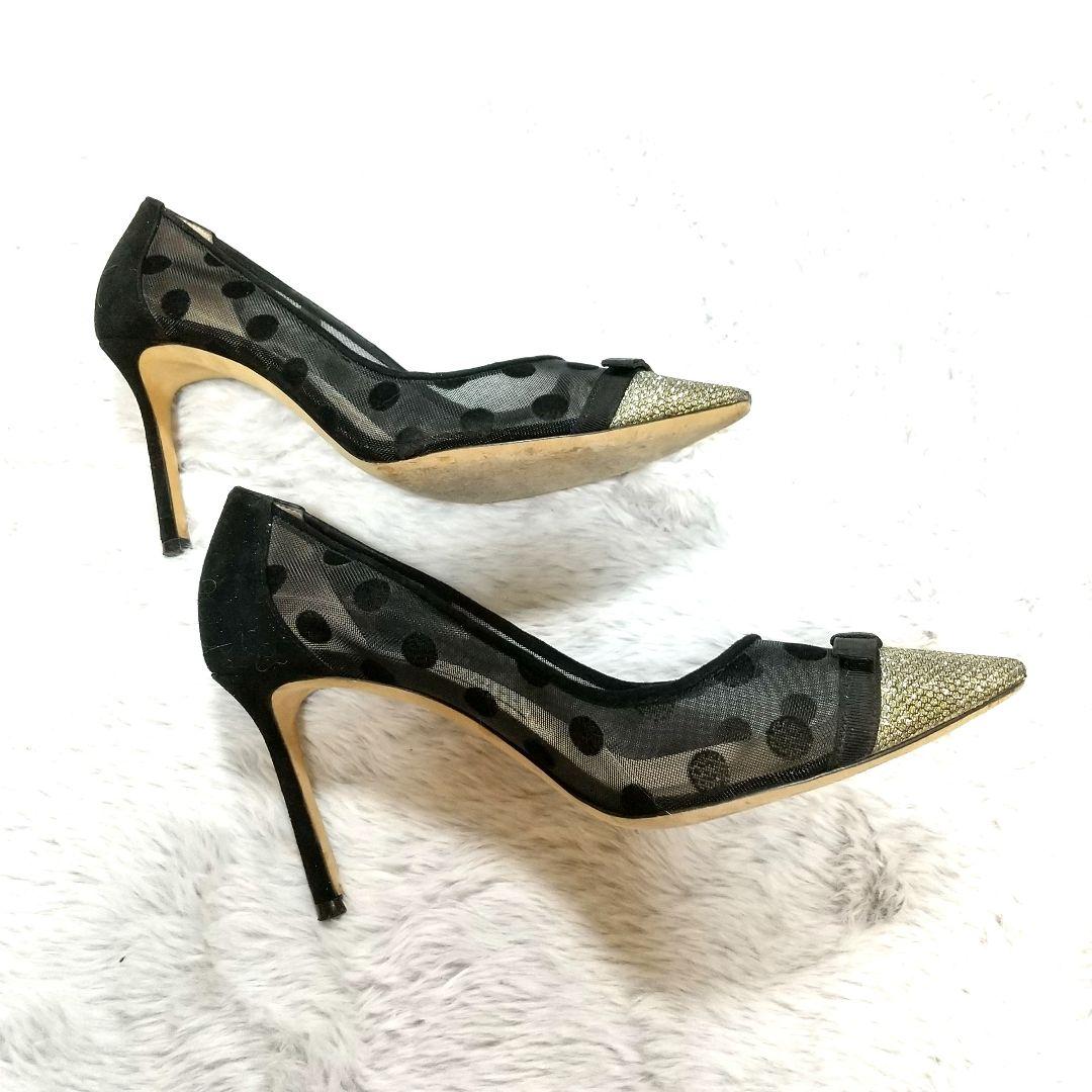 ジミーチュウ　メッシュドット柄　グリッター　ポインテッドトゥ　パンプス　23．5