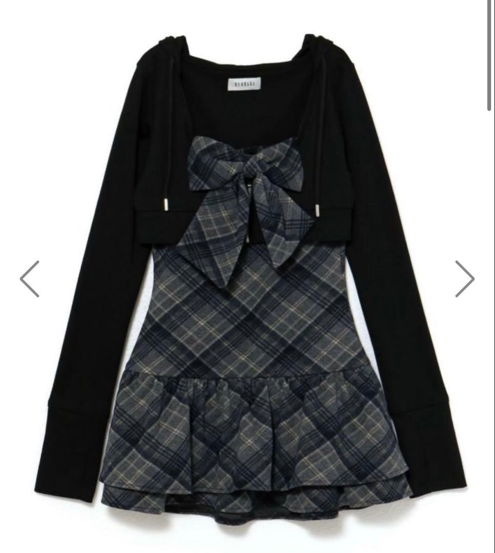 BUBBLES チェックパーカーワンピース　ブラック