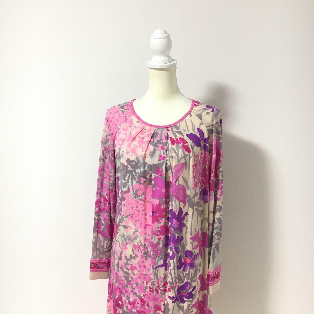 美品　LEONARD レオナール ベルト　ストレッチ　ウール　ワンピース　42