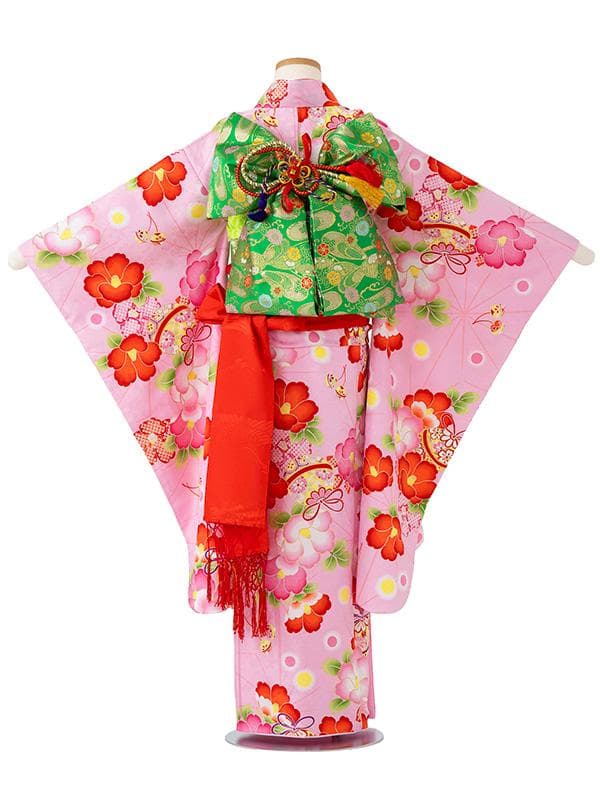 四つ身セット　ぼたん柄　ピンク