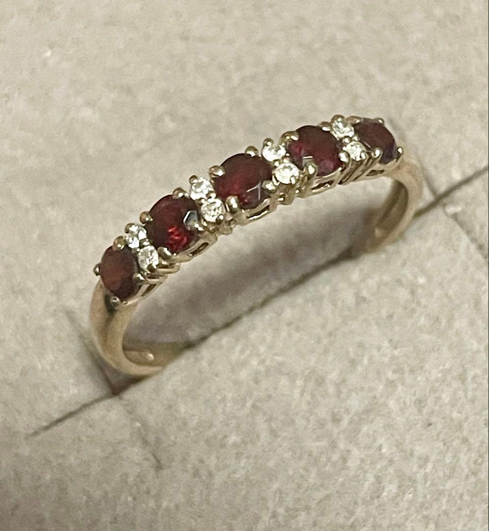 k10金ガーネット＆ダイヤモンドリング　ハーフエタニティ