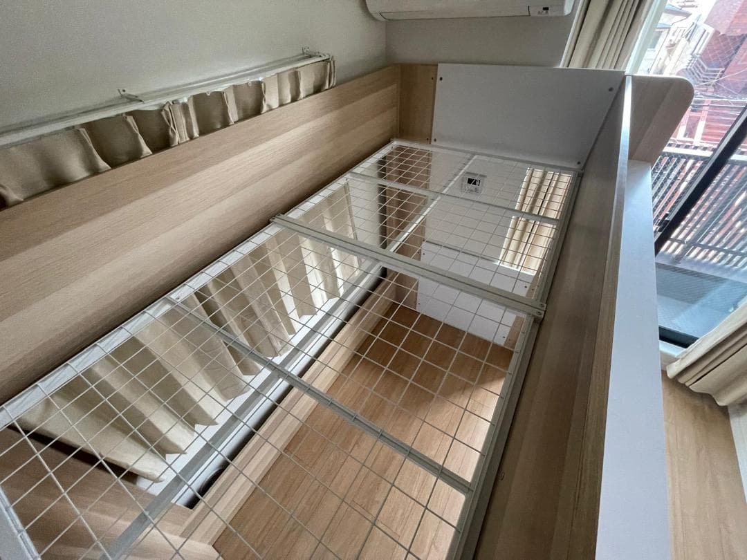 ナチュラルウッド ロフトベッド 収納棚付き
