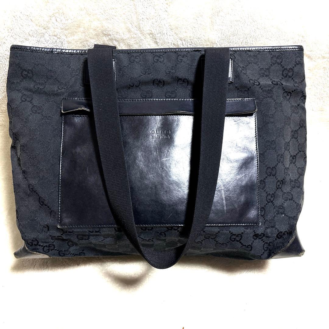 あ*る様 GUCCI グッチ GG柄 キャンバス トートバッグ 黒 角スレあり